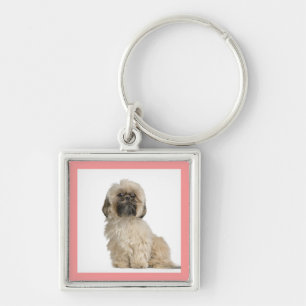 Nyckelkedja för Shih Tzu Puppy-Hund Fyrkantig Silverfärgad Nyckelring