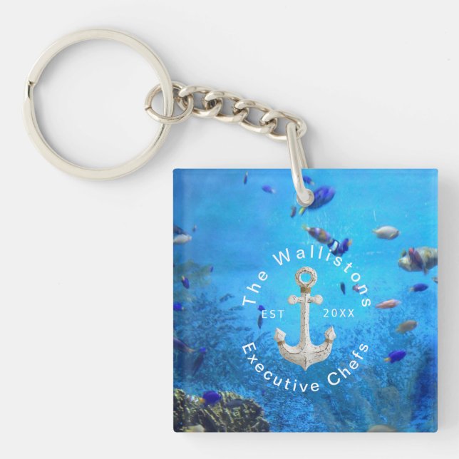 Nyckelkedja för Sjölivet Djup Ocean Blue (Framsidan)
