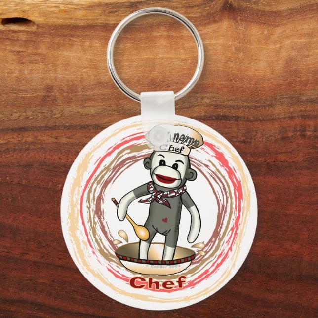 Nyckelkedja för sock monkey Chef Nyckelring (Framsida)