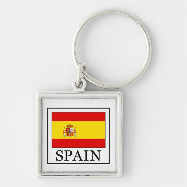 Nyckelkedja för Spanien Fyrkantig Silverfärgad Nyckelring (Framsidan)
