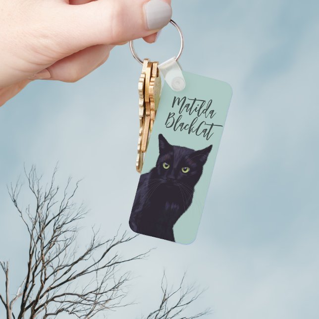 Nyckelkedja för svart personlig nyckelring (Add you name to this cute black cat keychain)