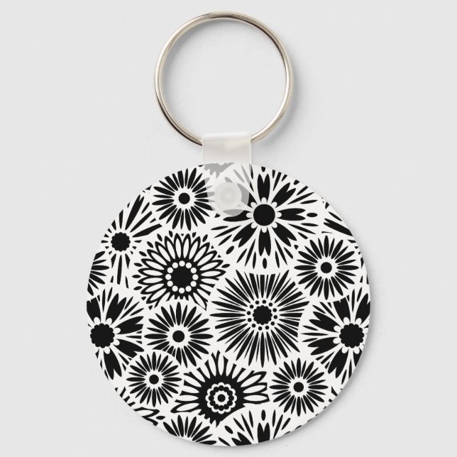 Nyckelkedja för svartvit blommigt nyckelring (Framsida)