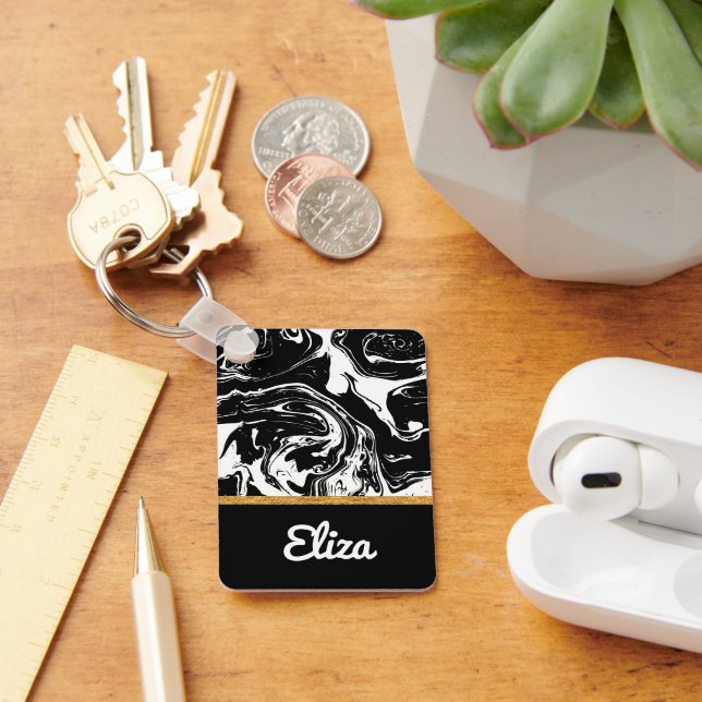 Nyckelkedja för Svartvitt Marble Stil Nyckelring (Skrivbord)