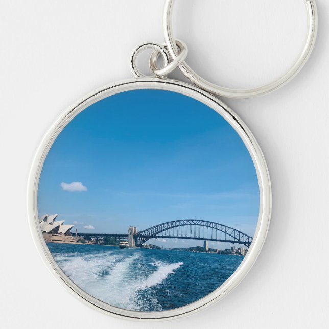 Nyckelkedja för Sydney Harbor Bridge Rund Silverfärgad Nyckelring (Framsidan)
