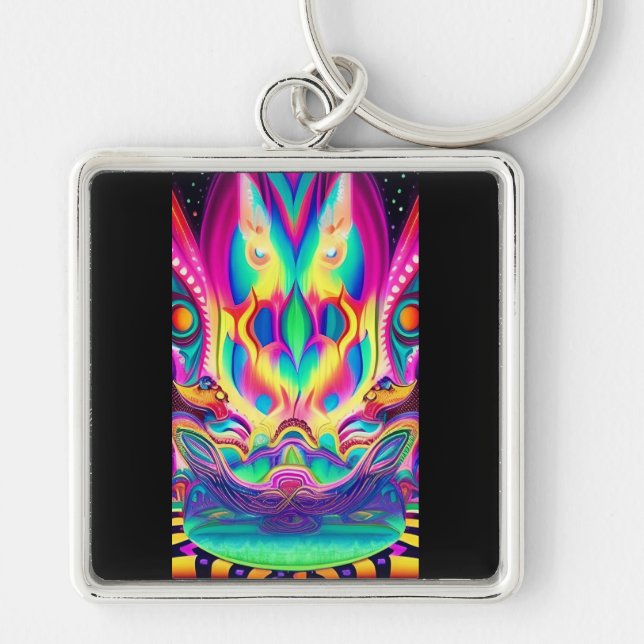 Nyckelkedja för templet uggla fyrkantig silverfärgad nyckelring (Framsidan)