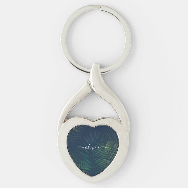 Nyckelkedja för Tropiska Mörk grönt Handflatan-Löv (Framsidan)