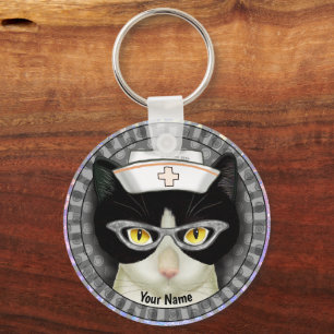 Nyckelkedja för Tuxedo Cat Nurse Nyckelring