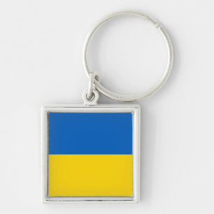 Nyckelkedja för ukrainska Flagga (Ukraina) Fyrkantig Silverfärgad Nyckelring