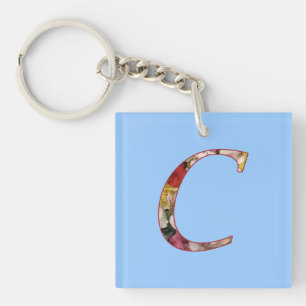 Nyckelkedja för utformning av Monogram C-Blommigt
