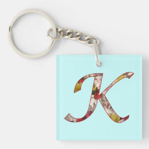 Nyckelkedja för utformning av Monogram K-Blommigt