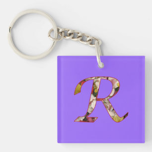 Nyckelkedja för utformning av monogram R-Blommigt