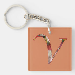 Nyckelkedja för utformning av monogram V-Blommigt