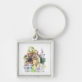 Nyckelkedja för uttjänta djur fyrkantig silverfärgad nyckelring