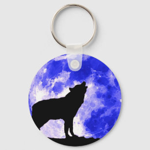 Nyckelkedja för varg Silhouette och Blue Måne Nyckelring