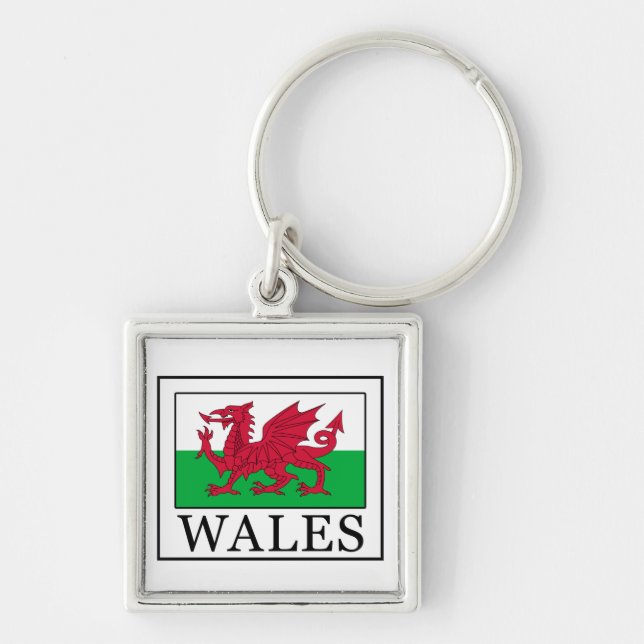Nyckelkedja för Wales Fyrkantig Silverfärgad Nyckelring (Framsidan)