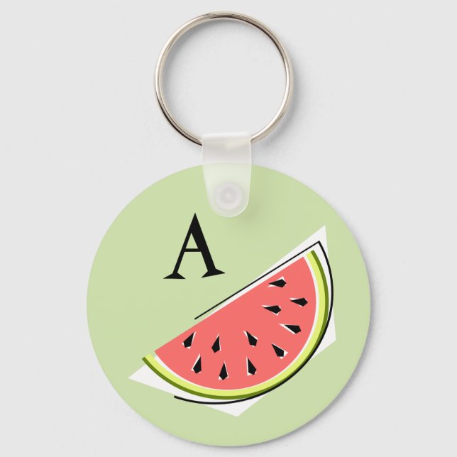 Nyckelkedja för Watermelon Grönt Slice Monogram Nyckelring (Framsida)