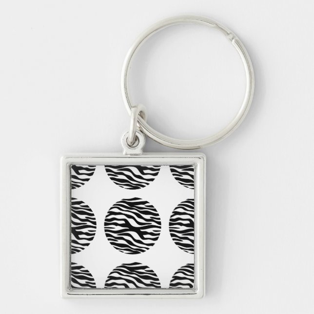 Nyckelkedja för Zebra tryck Polka dots Premium Key Fyrkantig Silverfärgad Nyckelring (Framsidan)