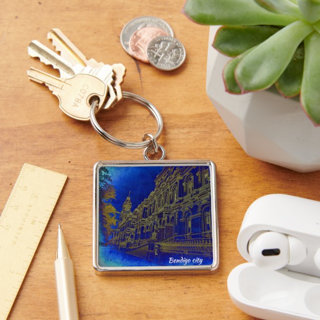 nyckelkedja fyrkantig silverfärgad nyckelring (Skrivbord)