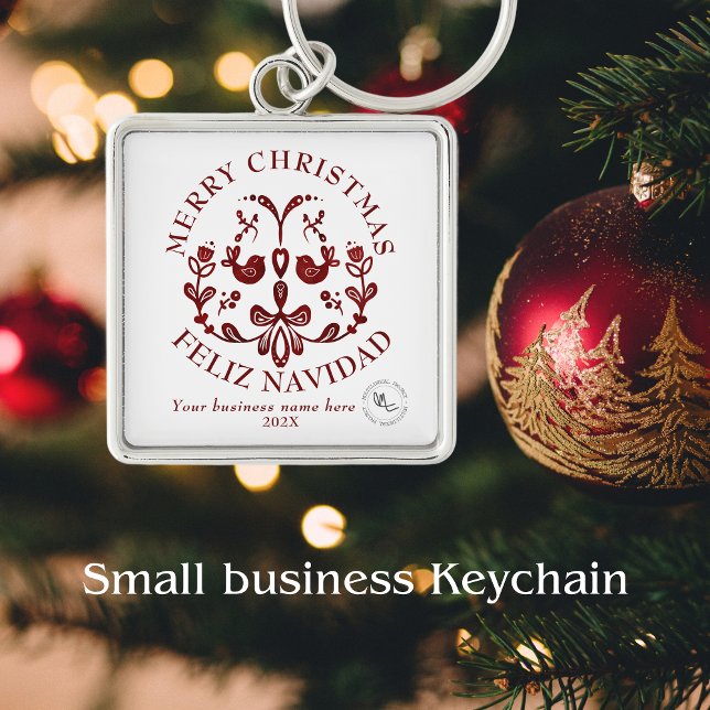 Nyckelkedja Fyrkantig Silverfärgad Nyckelring (Bilingual Text keychain, small business promotional product. custom logo
Multilingual Project)