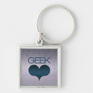 Nyckelkedja Geek Kärlek (Heart), Mörk blått Fyrkantig Silverfärgad Nyckelring