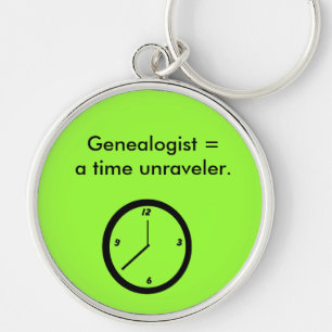 Nyckelkedja - Genealogist = en tids- upplösare. Rund Silverfärgad Nyckelring