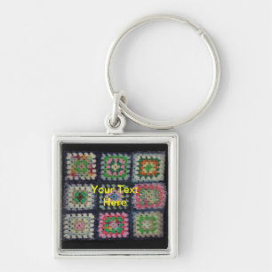 Nyckelkedja - Granny Square Afghan Fyrkantig Silverfärgad Nyckelring