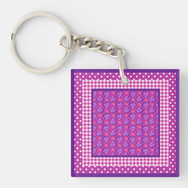 Nyckelkedja, Hearts, Flowers, Checks, Polka dots (Framsidan)