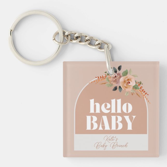 Nyckelkedja, Hej Baby, Modern Baby Shower Keepsak (Framsidan)