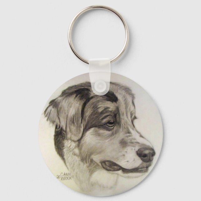 Nyckelkedja i australian shepherd - teckning nyckelring (Framsida)