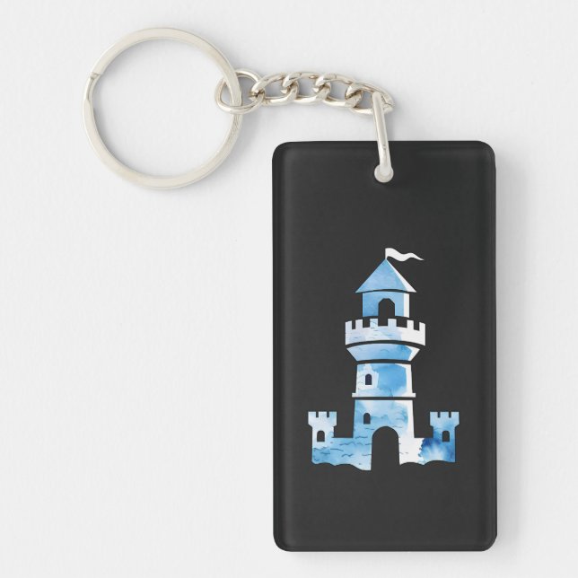 Nyckelkedja i Castle Watercolor Art Art Keychain (Framsidan)