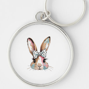 Nyckelkedja i Coquette Bunny Bow Påsk - Cute & Chi Rund Silverfärgad Nyckelring