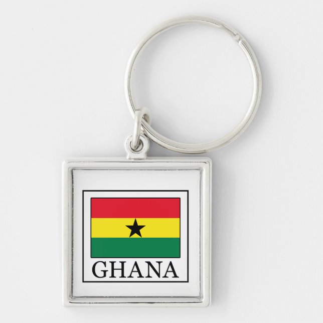 Nyckelkedja i Ghana Fyrkantig Silverfärgad Nyckelring (Framsidan)