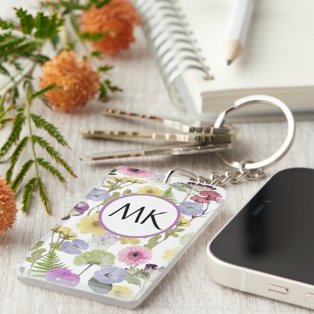 Nyckelkedja i Monogram med pasteljerade blommor (Högra Framsidan)
