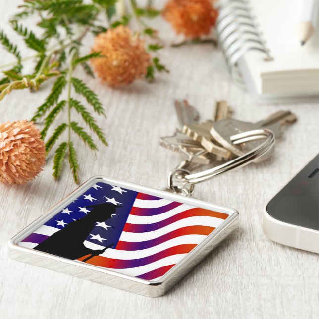 Nyckelkedja i student# Premium Square Fyrkantig Silverfärgad Nyckelring (Sidan)