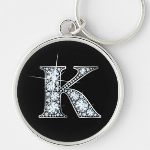 Nyckelkedja "K" Faux-"Diamond Bling" Rund Silverfärgad Nyckelring