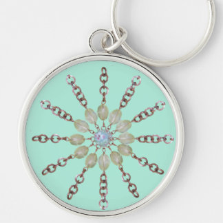 Nyckelkedja - Kopparkedja och Pärlor Rund Silverfärgad Nyckelring