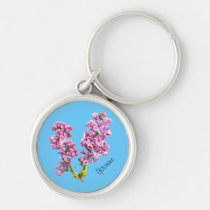 Nyckelkedja - Lilac-Blommar med Namn på Blue Rund Silverfärgad Nyckelring