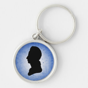 Nyckelkedja "Man Silhouette på Blue" Rund Silverfärgad Nyckelring