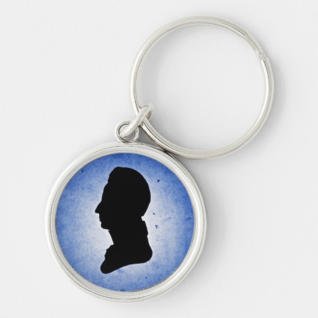 Nyckelkedja "Man Silhouette på Blue" Rund Silverfärgad Nyckelring (Framsidan)