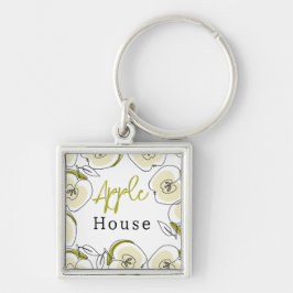 Nyckelkedja med äpplen. fyrkantig silverfärgad nyckelring