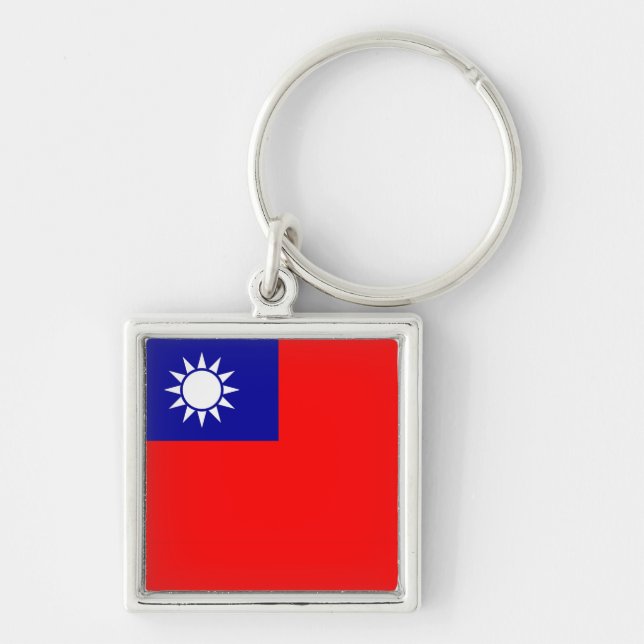 Nyckelkedja med Flagga Taiwan Fyrkantig Silverfärgad Nyckelring (Framsidan)
