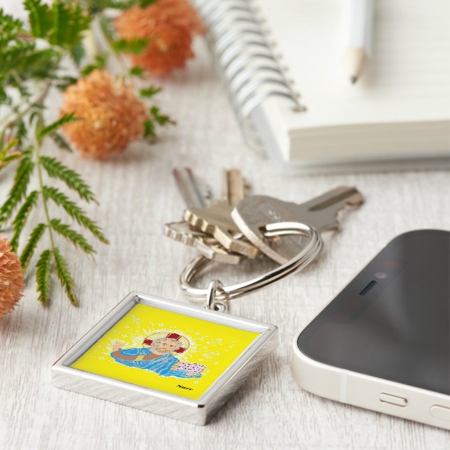 Nyckelkedja, Premium Square-nyckelkedja: Herren Fyrkantig Silverfärgad Nyckelring (Sidan)