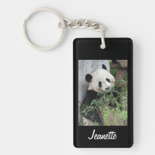 Nyckelkedja, rektangulär Panda på svart bakgrund Nyckelring