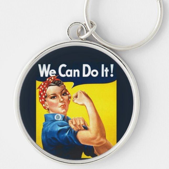 Nyckelkedja Rosie Riveter, vi kan göra det Rund Silverfärgad Nyckelring (Framsidan)
