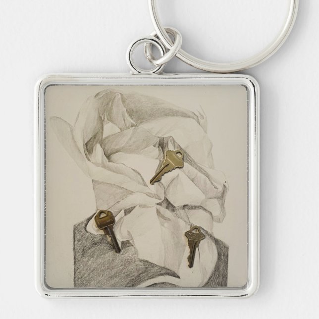 Nyckelkedja tre Nyckel Fyrkantig Silverfärgad Nyckelring (Framsidan)