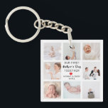 Nyckelkedja | Vår första fotokollage i Mors dag<br><div class="desc">Firar hennes första Mors dag överallt hon följer med den här personligen. Med budskapet "Vårt första Mors dag tillsammans" omgivet av åtta mini-bildplatser kan denna nyckelkedja anpassas till namn (som "Mamma & Baby Katie") och året därpå. En underbar och bärbar keepsaké-gåva till en ny mamma.</div>