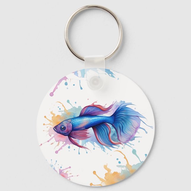 Nyckelkedja - Vattenfärgsserie: Betta Fish Nyckelring (Framsida)