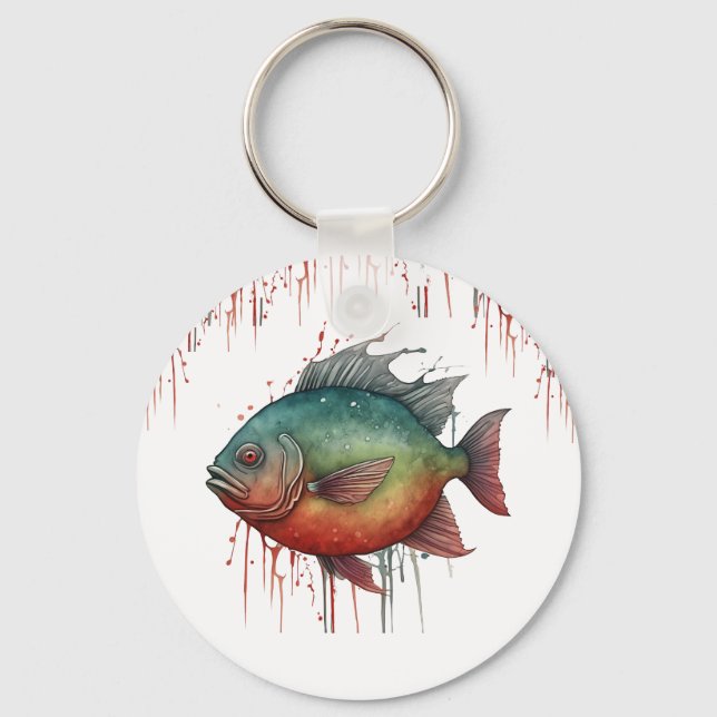 Nyckelkedja - Vattenfärgsserie: Piranha Nyckelring (Framsida)