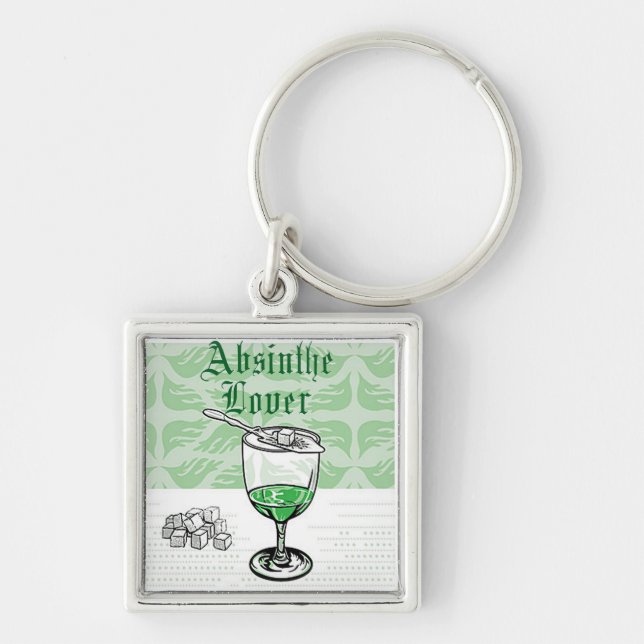 nyckelkedjan absinne älskare fyrkantig silverfärgad nyckelring (Framsidan)