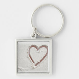 Nyckelkedjan Beach Sand Heart Valentine Fyrkantig Silverfärgad Nyckelring